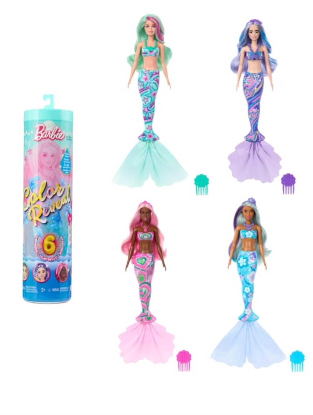 Barbie Color Reveal Mermaid Doll - Assorted Aqua, Purple, Pink, Blue